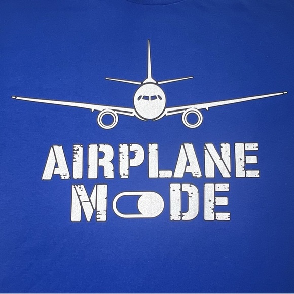 New AIRPLANE MODE T-shirt Aviation Plane Tee Blue White Large L Port & Company - Picture 4 of 9